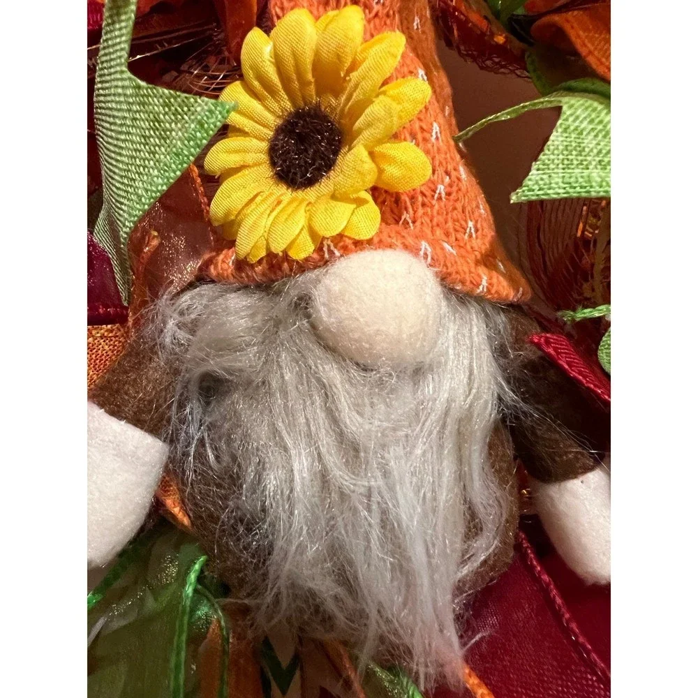 13 inch Ribbon Wreath Fall Autumn Thanksgiving Gnome MW6
